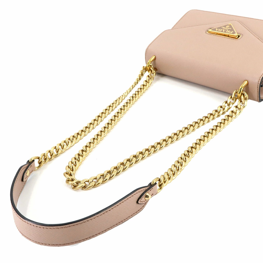 Prada Saffiano Chain Shoulder Bag Leather Beige - Picture 6 of 8